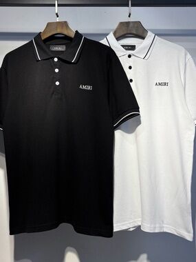 AMIRI Black and White Contrast Polo Pair
